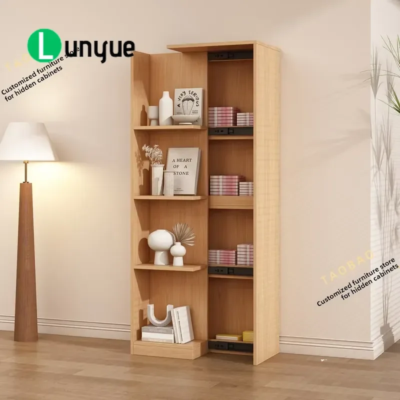 Bamboo Hidden Bookcase Integrated Cross Wall Shelf Floor to Ceiling Modern Simple Locker for Living Room Study Storage
