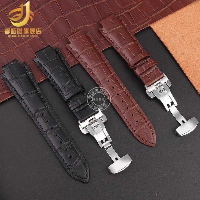 For Tissot T60 Watch Strap Men's T60.1.513 Leather Watchband 24x14mm Convex Wristband Black Brown Bracelet