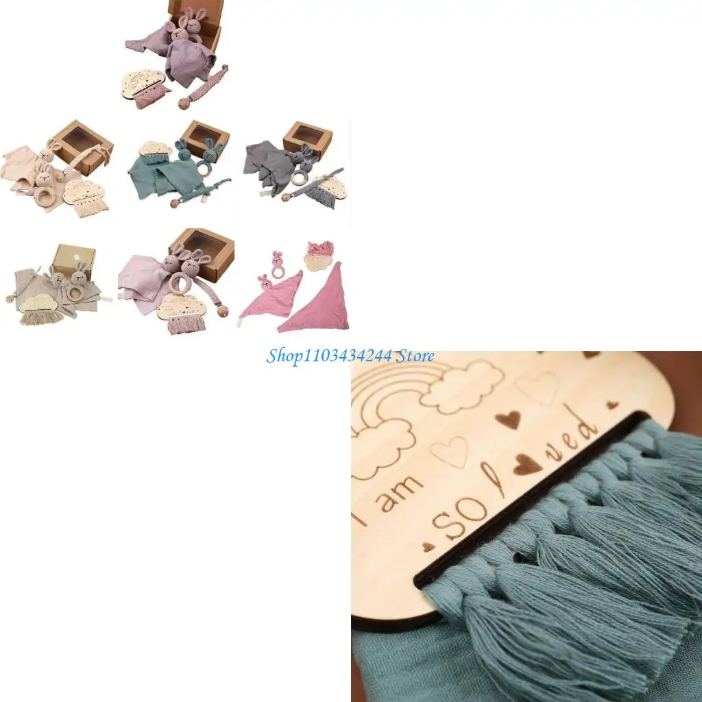 

Soft and Safe Infants Mood Soothing Towel and Teething Bib Set with Pacifier Chain Comforting Towel for Newborns Baby