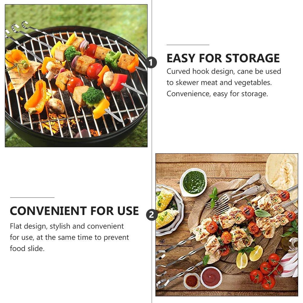

10 шт., плоские шампуры для барбекю из нержавеющей стали, многоразовые палочки для барбекю на открытом воздухе, нескользящие инструменты для гриля, шампур для гриля
