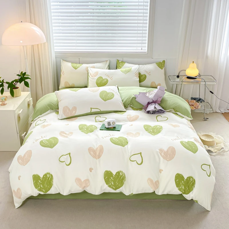 

Love printing Class A washable four-piece set, polished quilt cover, bed sheet, student dormitory four-piece set
