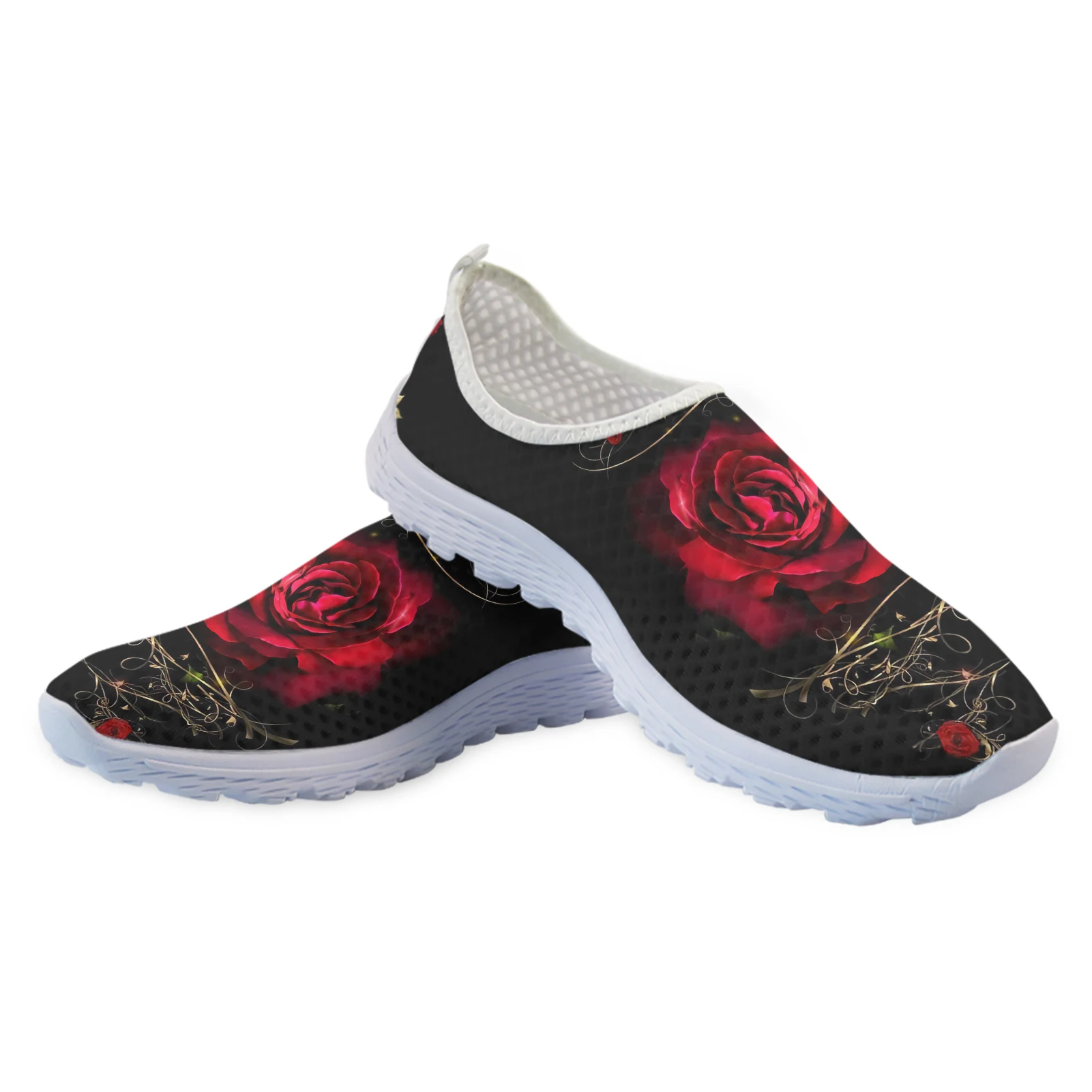 INSTANTARTS Luxury Brand Art Rose Flower Printed Girls Mesh Sneakers Summer Soft Slip-on Flat Shoes Breathable Beach Loafers Hot