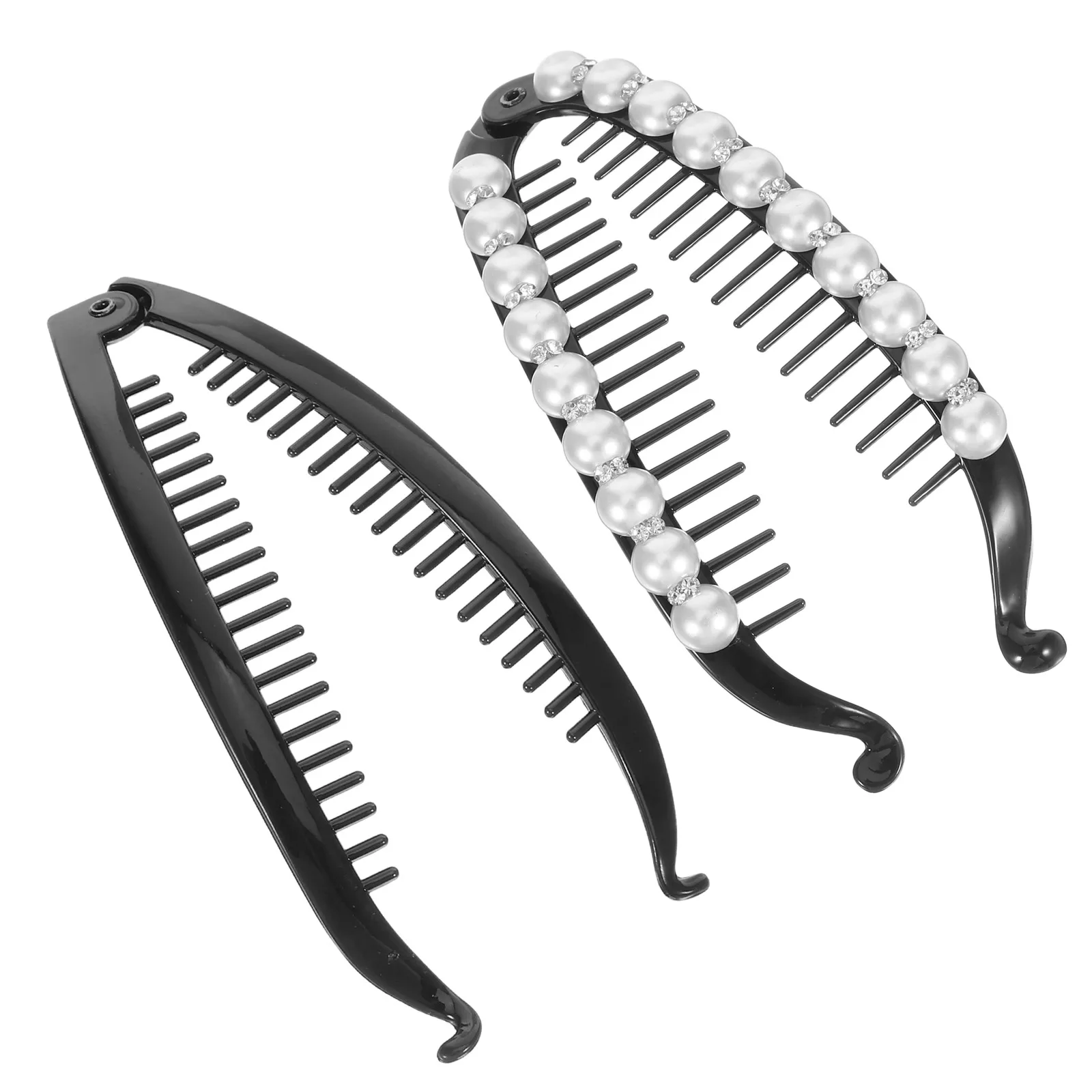 

2pcs 15 Pearl Thin Banana Clips Banana Clips Artificial Pearl Hair Comb Comb Set Thick Hair Volume Clip Styling Tool