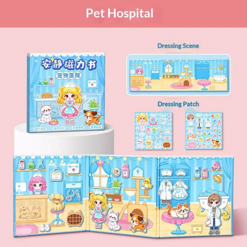 Magnetic Princess Quiet Book Reusable Precut Stickers Sensory Educational Toy for 2-5 Year Old Girls Holiday Gift