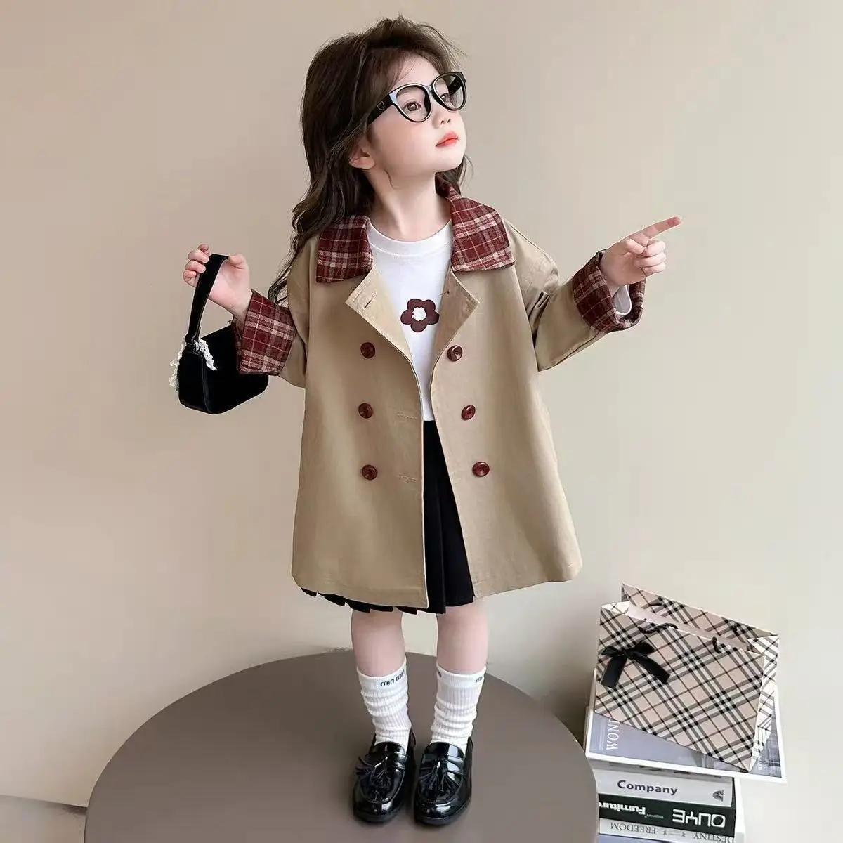 Girls Windbreaker Jacket New Fashion Children Western-style Spring Autumn Baby Girl Medium Long Korean Girls Coat