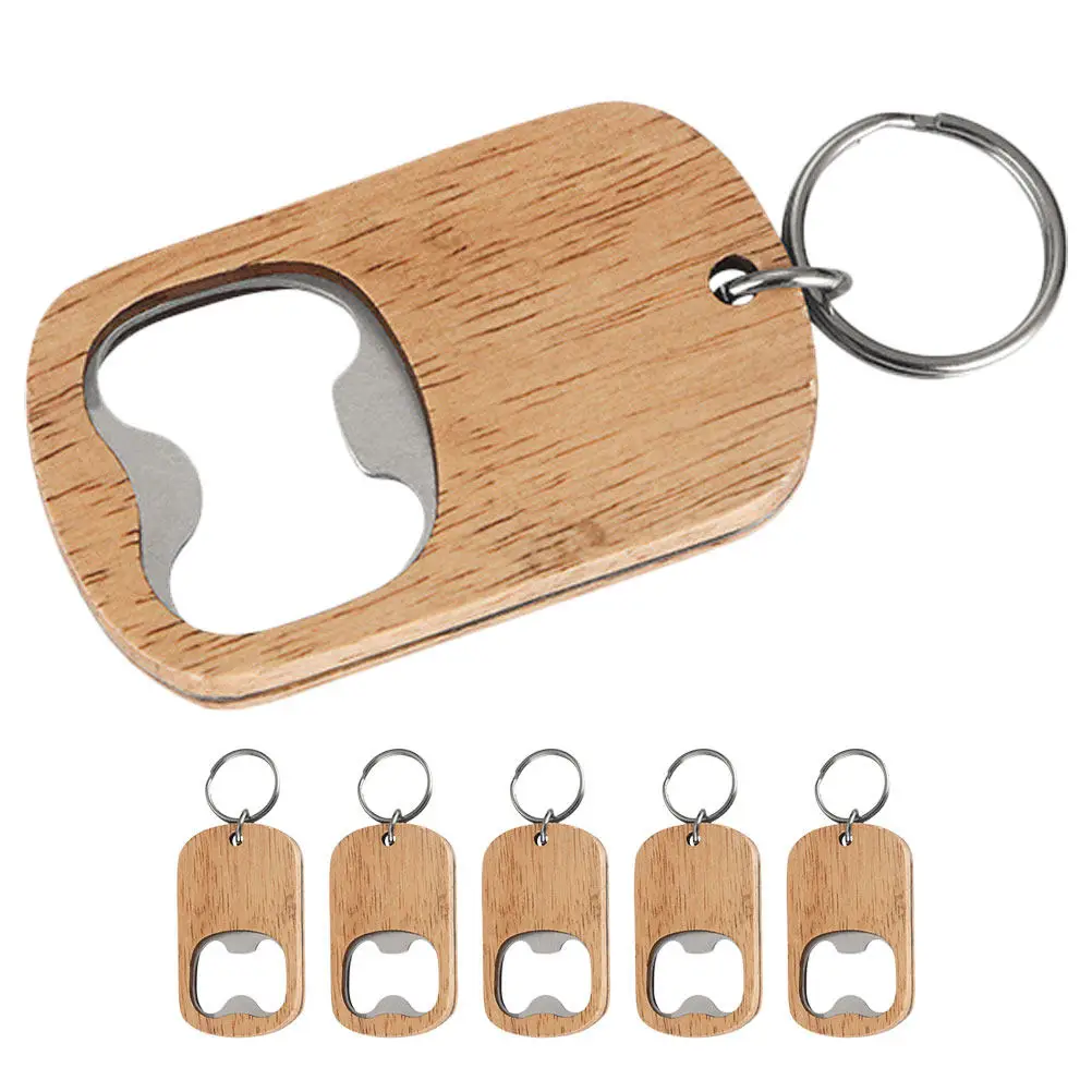 6Pcs Wood Handle Bottle Opener Keychain Compact Flat Beer Soda Opener for Men Parties Bars Kitchens Wedding Souvenirs Beverage