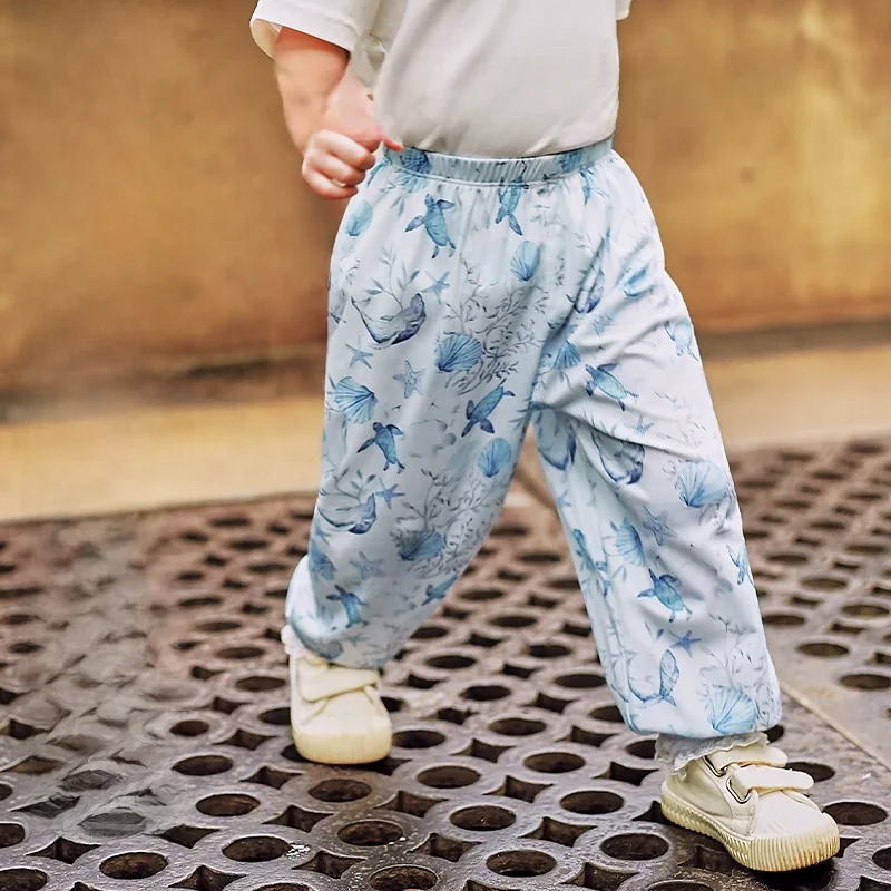 OUYUN  Children Mosquito-Resistant Pants Summer Thin Baby Boys Girls Shake-Shake Long Pants Casual Wear for Toddlers