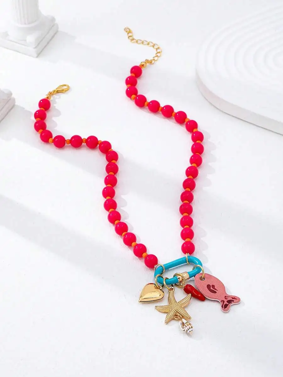 

Summer Beach Style Beaded Necklace With Fish Starfish Heart Pendants Bohemian Jewelry For Vacation