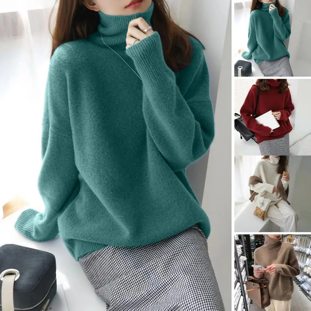 

Korean Women's Sweater Loose Turtleneck Sweaters Warm Solid Pullover Knitwear Basic Female Tops Autumn Winter 2024