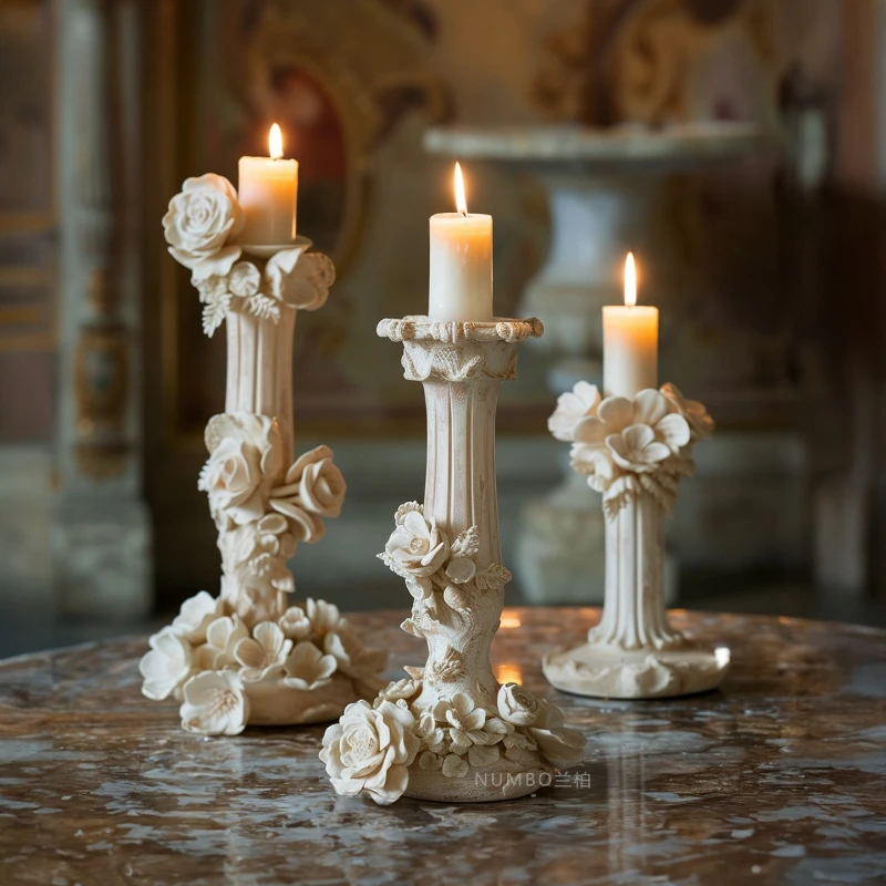 French Resin Candle Holder Romantic Living Room Dining Table Decor Creative Flower Candelabra for Home Wedding Party