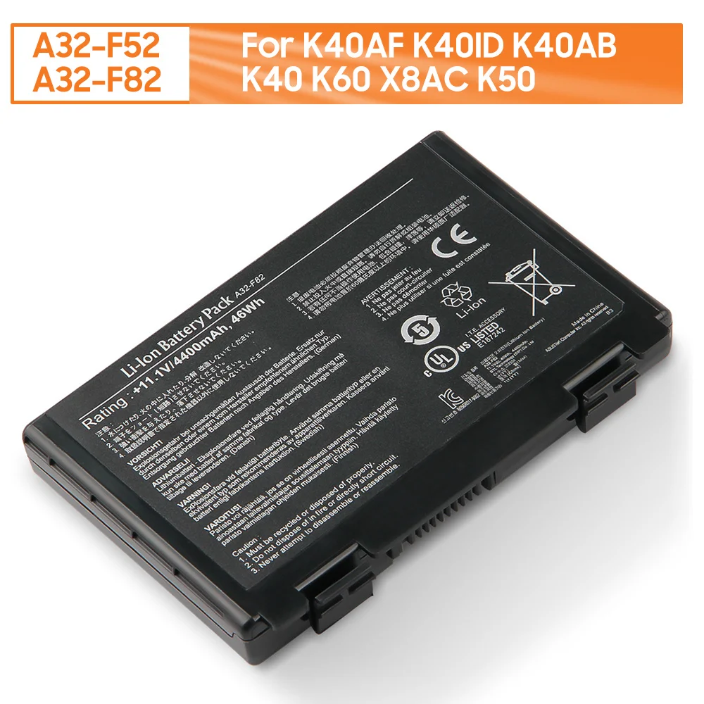 

Replacement Battery A32-F52 A32-F82 For Asus K40AF K40ID K40AB K40 K60 X8AC K50 4400mAh