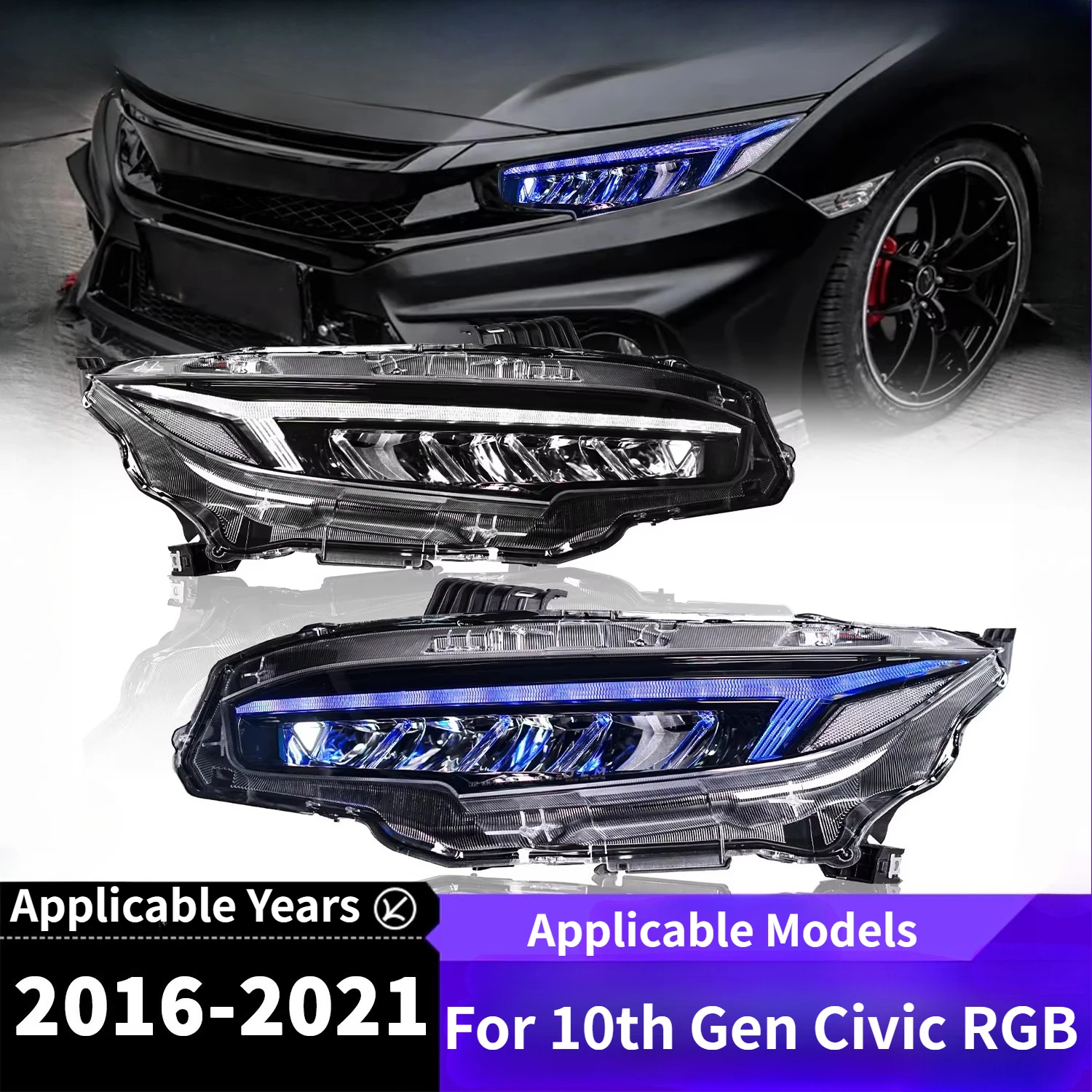 

2PCS For Honda 10th Generation Civic 2016-2021 RGB Headlight Assembly Modified LED Daytime Running Lights Car Accessories