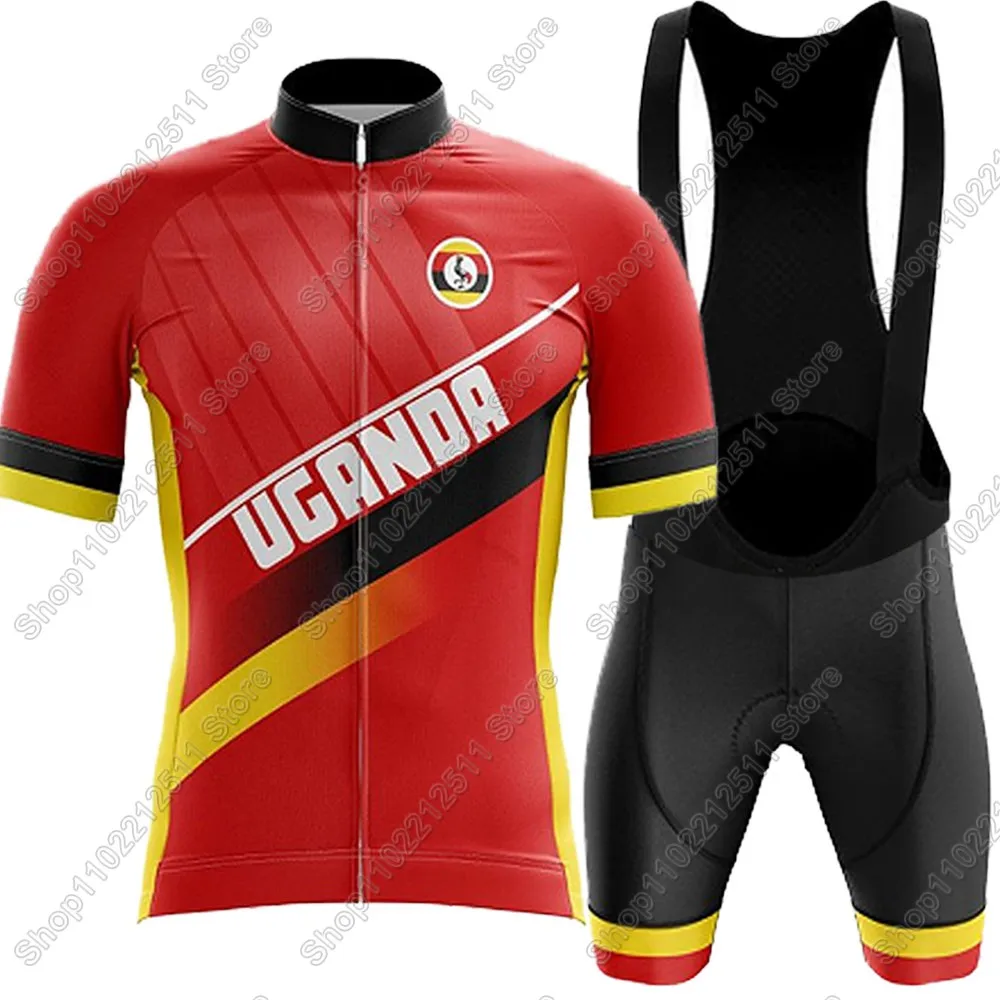 

2025 Uganda National Cycling Jersey Set Mens Bicycle Clothing Summer Road Bike Shirts Suit Bicycle Bib Shorts MTB Ropa Maillot