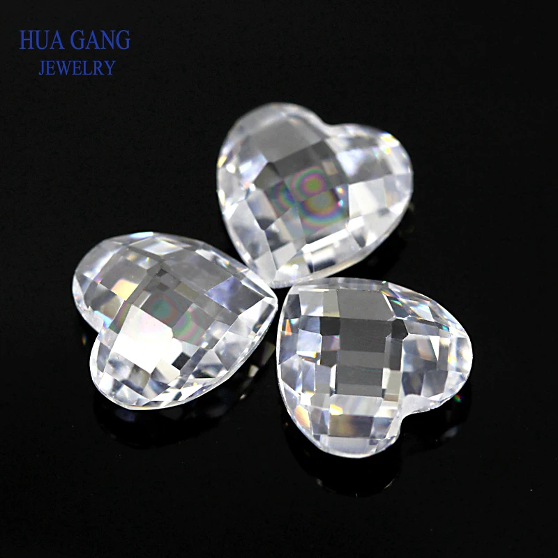 Multicolour Heart Shape Cubic Zirconia Double Checkboard Loose CZ Stone Synthetic Gems Beads For Jewelry  Golden garnet white