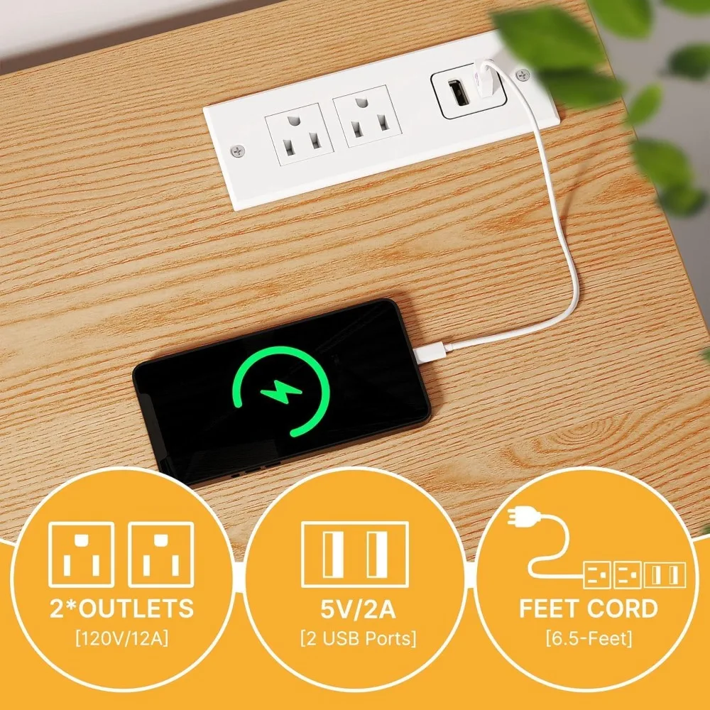 Folding Sewing Table with Charging Station, Storage & Lockable Casters for Craft Rooms