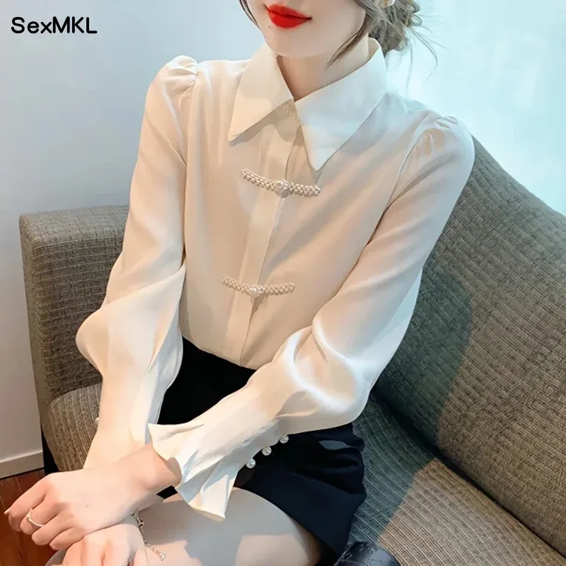 

Fashion Long Sleeve Vintage Chiffon Shirts Women Casual White Blusas Mujer Koran Style Autumn Winter Office Tops and Blouses y2k