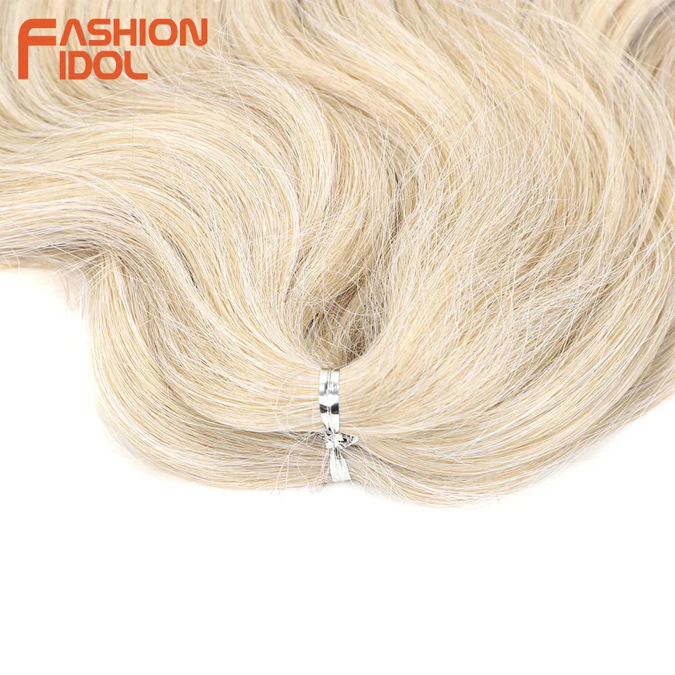 FASHION IDOL Soft Body Wave Crochet Hair 24Inch 3PCS Synthetic Hair Braids Ponytail Fake Hair Wavy Ombre Blonde Hair Extensions