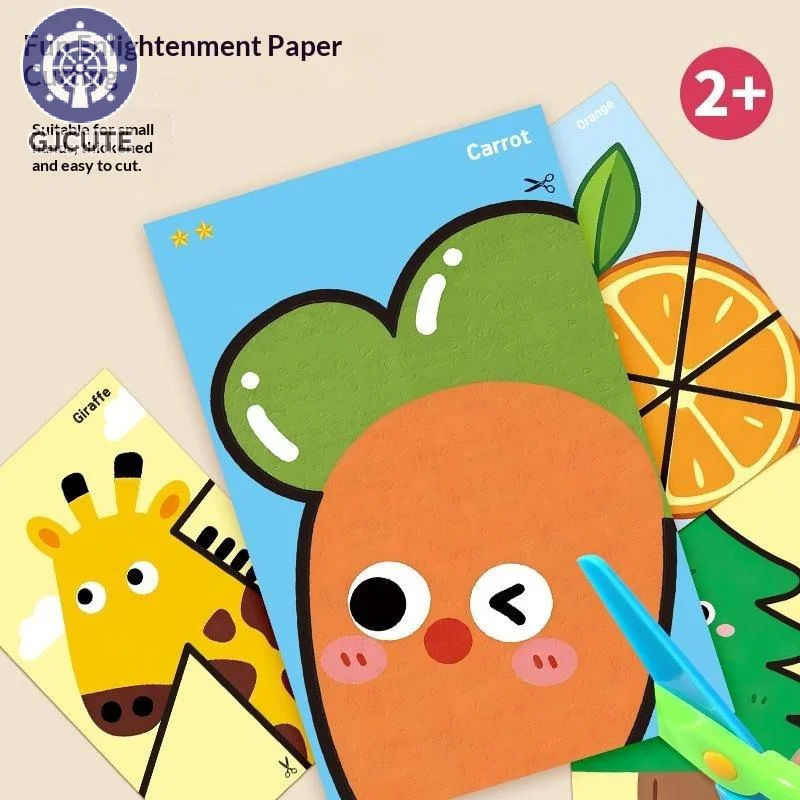 Handmade Paper Cuttings Interesting Origami Suit Dinosaur/Mushroom Patterns Including Scissors Parent-child Interactive Toys
