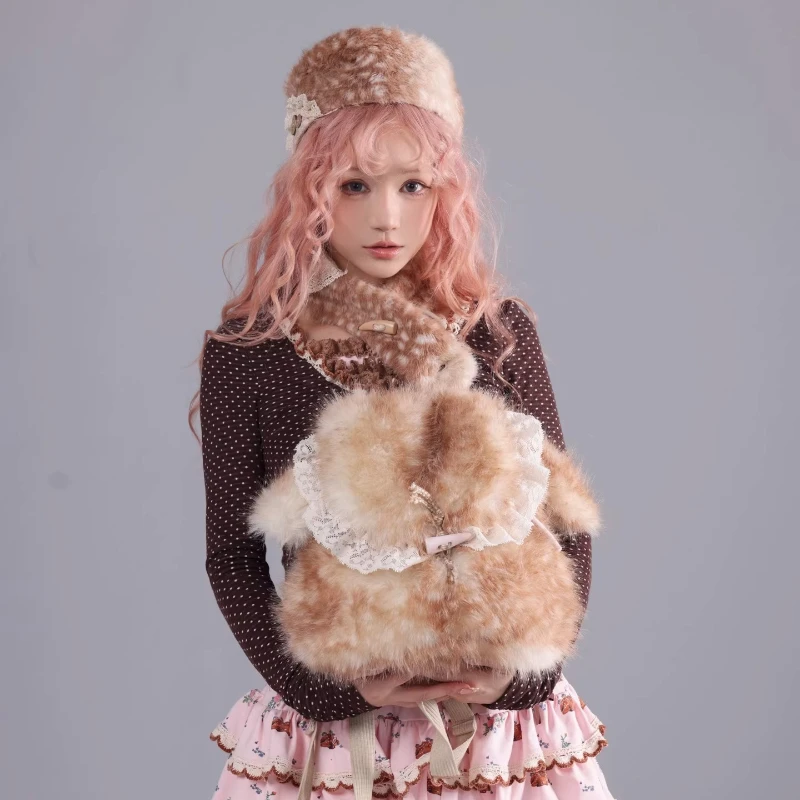 2025 شتاء جديد القبعات النسائية الدافئة الرجعية تصميم البني غير النظامية تفريغ الدانتيل الربط القرن مشبك وشاح قطعتين مجموعات السيدات