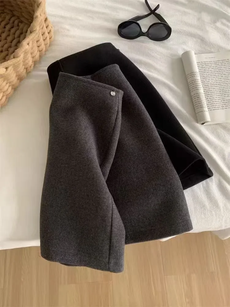 Thickened Woolen  Skirt Women's High Waist Slim Fit A-Line Short Skirt Autumn Winter Fashion Casual Style Inner Lined Zip...