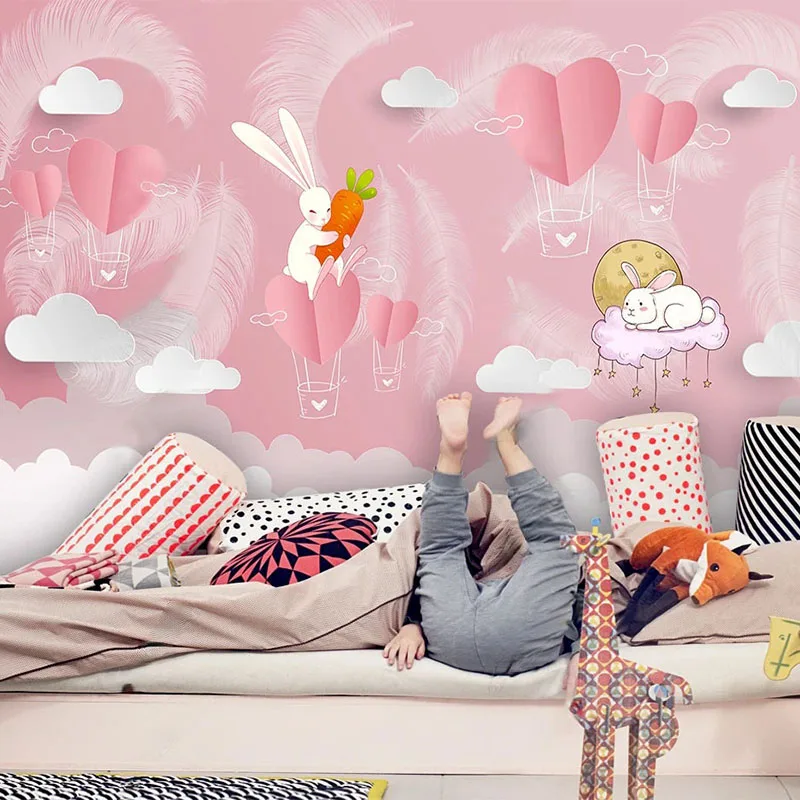 

Custom Mural Wallpaper 3D Stereo Cute Rabbit Love Children Bedroom Background Wall Painting Papel De Parede Infantil Wall Papers