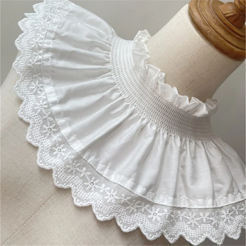 14CM Wide White Chiffon Pleated Stretch Lace Fabric Embroidery Elastic Ruffle Trim Dress Clothing Collar Cuffs DIY Sewing Decor