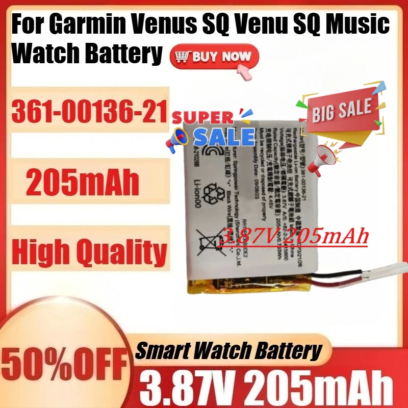 

Новая высококачественная батарея для часов Garmin Venus SQ Venu SQ Music, 361-00136-21, 205 мАч, 3.87 В