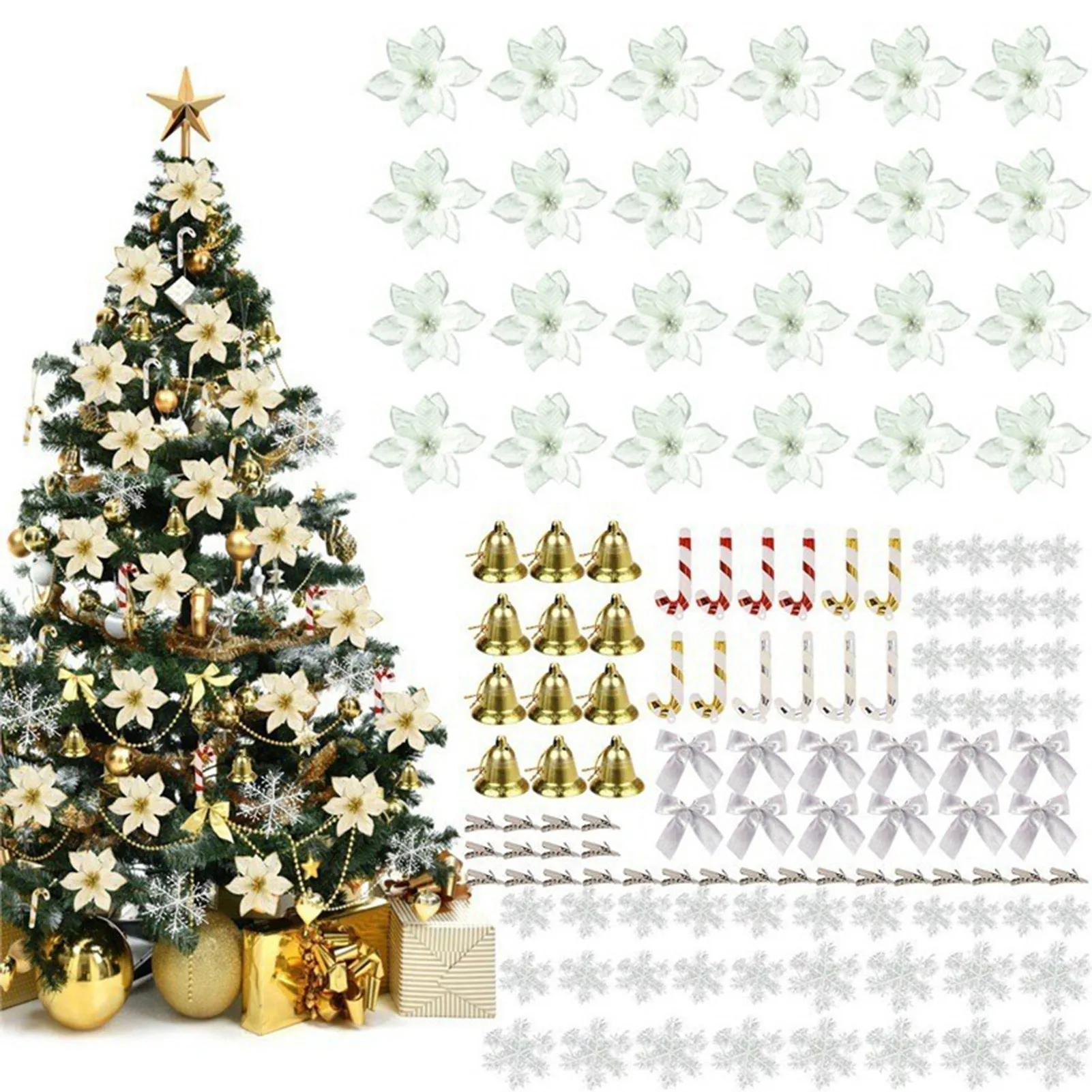 

Christmas Tree Decoration Ornaments 120PCS Multi-Types Hanging Ornament Hangin for Xmas Holiday Party Decoration