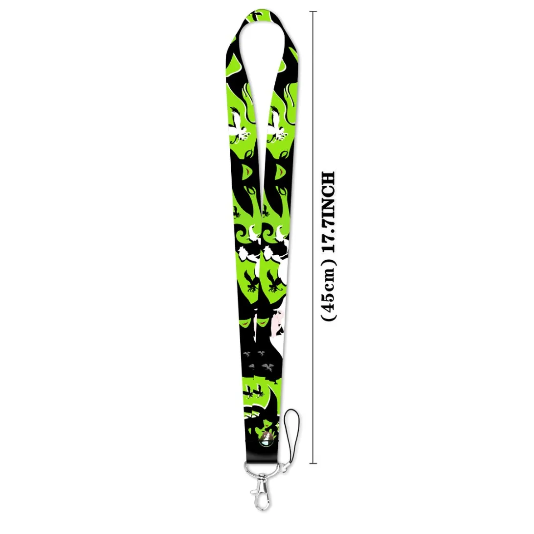 LX1365 Halloween Black Witch Lanyard Keychain ID Credit Card Cover Pass Mobile Phone Charm Neck Straps Badge Holder Key Holder