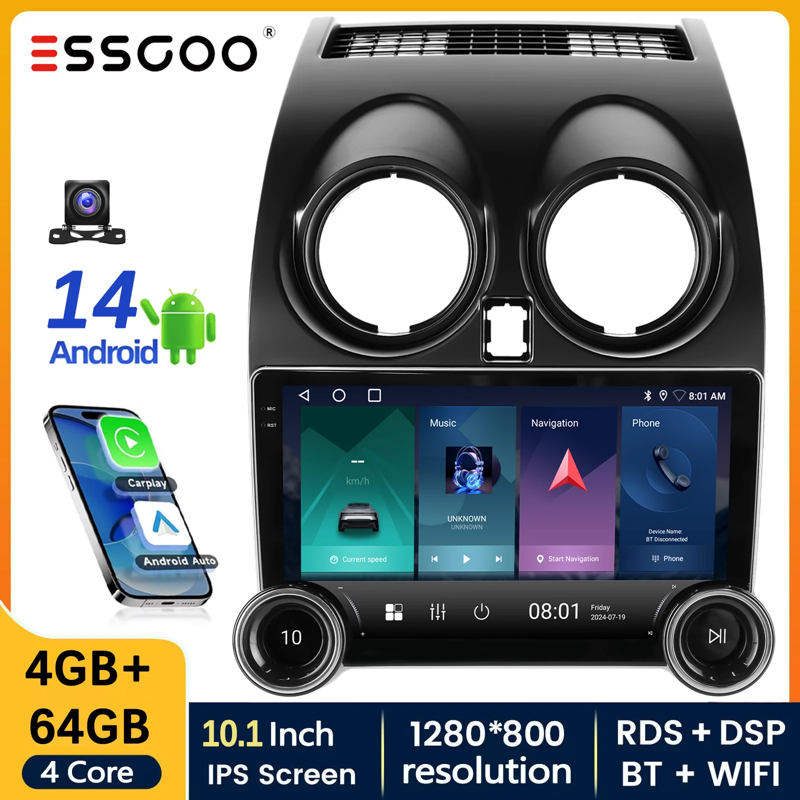 

For Nissan Rogue 2008-2013 Android 14 Car Stereo Touch Screen with Wireless Carplay Android Auto GPS Navigation WiFi Bluetooth
