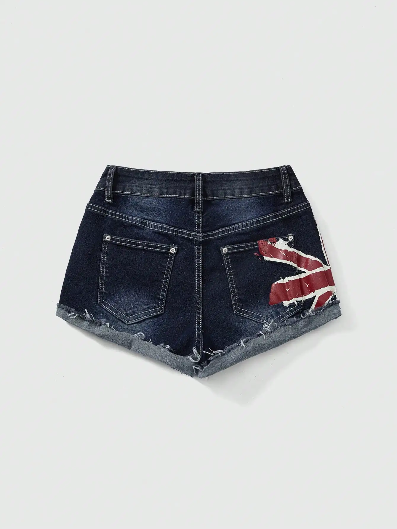 ROMWE Grunge Punk Primavera Verão Dia da Independência Estampa de Bandeira Nacional Y2K Vintage Sexy Cintura Baixa Feminino K-Pop Shorts Jeans Para Festival de Verão