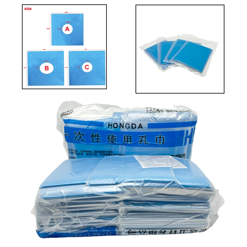 50pcs Disposable Dental Drapes Nonwoven Sterile Surgical Hole Cover Sheet Blue Dental Towel Individual Pack for Clinic