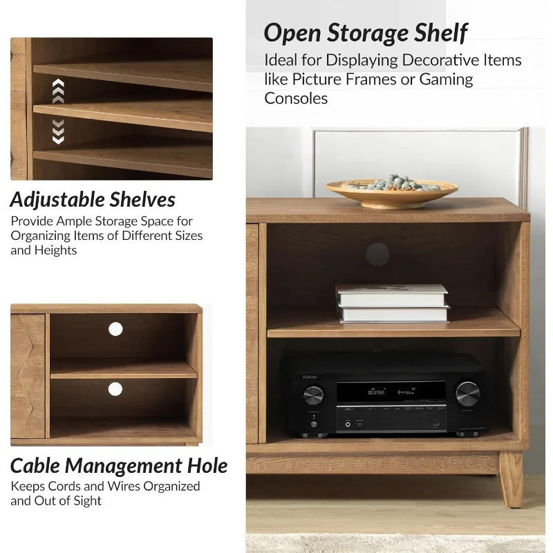 حامل تلفزيون حديث لمنتصف القرن مع خزانة تخزين، وترفيه تلفزيوني لأجهزة التلفاز مقاس 65 بوصة، وطاولة وحدة تحكم الوسائط لـ