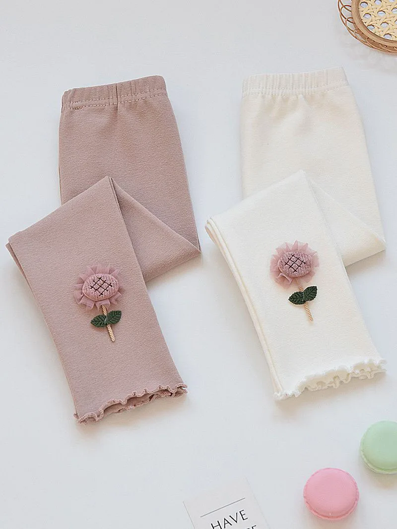 2024 New Autumn Kids Girls Outwear Leggings 1-7T Children Thin Style Trousers Girls Flower Solid Color Skinny Pants 5 Colors