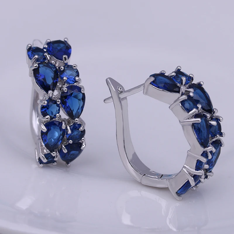 Bridal Jewelry White Gold Color Mona Lisa Multicolor and Blue AAA+ CZ Hoop Earrings For Women Fashion Earings AE199