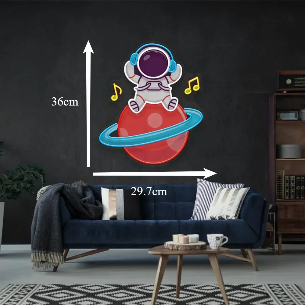 Astronaut Neon Sign LED Wall Art USB Powered Space Planet Music Theme Decor Home Bedroom Living Room Cafe Party Aesthetic Light