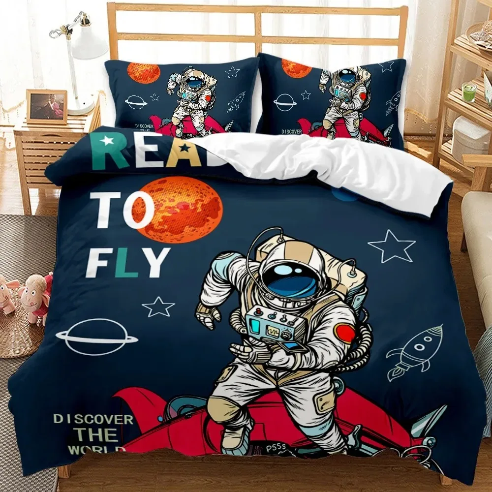 Astronaut Duvet Cover Set, Space Bedding Set for Kids Boys, Sky Galaxy Themed Comforter Cover, Queen King Twin Size Quilt Cover