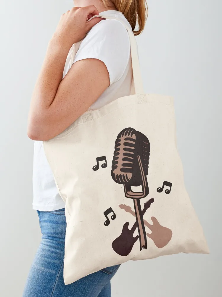 Vintage microphone and duel of guitarists with musical notes Tote Bag Canvas bag for women personalized tote