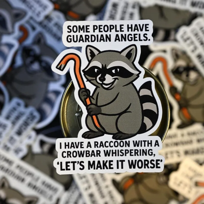 Funny Raccoon Crowbar Stickers - Garbage Bear Meme Stickers, Durable Mischief Masked Bandit Design