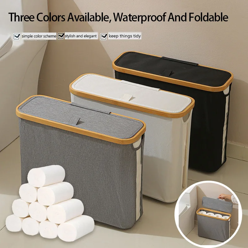 Wood Frame Toilet Paper Holder On The Floor-Large Capacity Organizer For Bathroom Waterproof Toilet Paper Holder With Lid