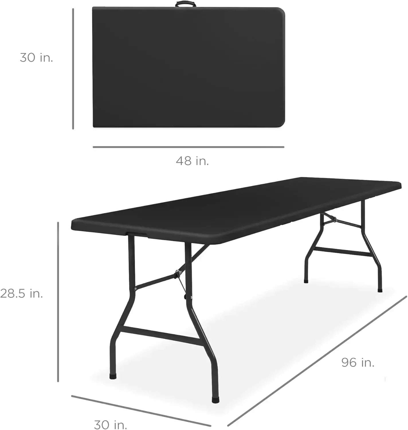 8ft Plastic Folding Table, Indoor Outdoor Heavy Duty Portable w/Handle, Lock for Picnic, Party, Pong, Camping - Black