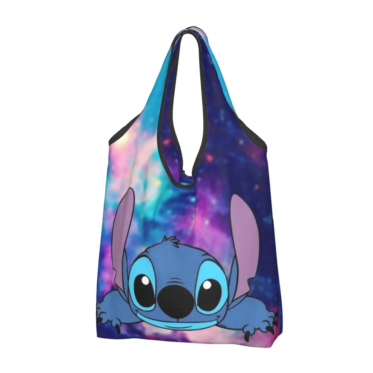 

Reusable Cartoon Lilo & Stitch Grocery Bag Foldable Machine Washable Shopping Bags Large Eco Storage Bag Attached Pouch