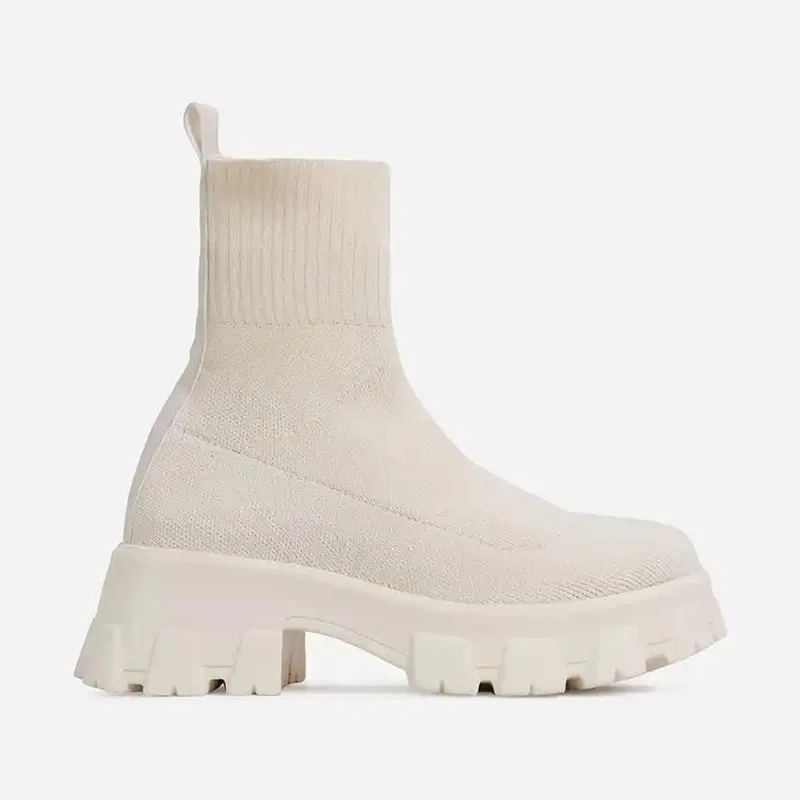 Shoes Woman Boots Knitted Sock Boots Women\'s Thick-soled Short Tube Breathable Plus Size 43 Boots Platform Booties Heels