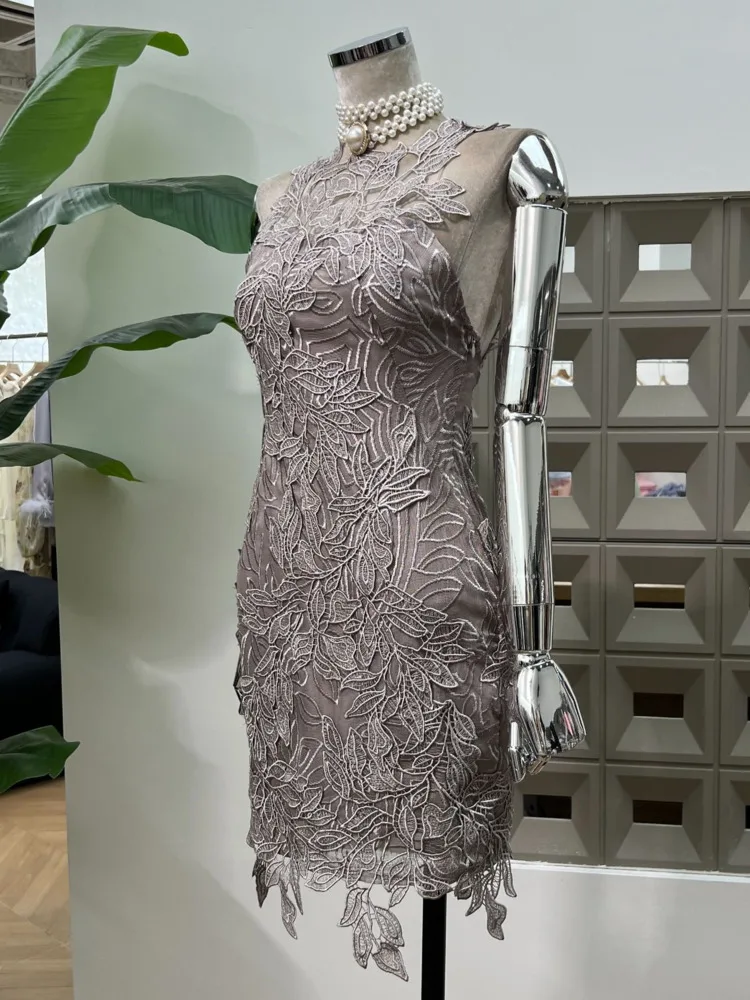 2025년 봄 여름 여성용 바디콘 레이스 자수 드레스 슬림 컷아웃 빈티지 여신 추상 디자인 우아한 파티 드레스