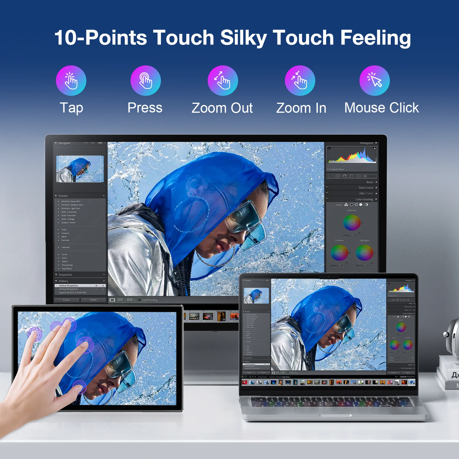 Unew 11인치 휴대용 터치 모니터 | 2.5K IPS, WQXGA, 350cd 92% NTSC USB-C/HDMI, VESA 75x75mm 및 스탠드, 휴대…
