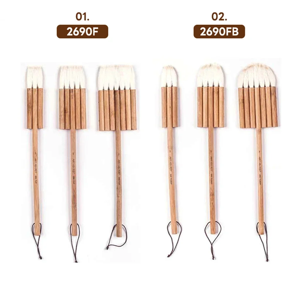 3PCS Artsecret Soft Goat Hair Piant Brushes Flat/ Filbert Art Brushes for Shading Painting & Blending Artwork Mounting 2690
