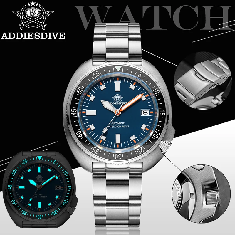 

ADDIESDIVE Hot Sale Watch For Man reloj hombre BGW9 Blue Luminous 200m Waterproof Sapphire Glass NH35 Automatic Mechanical Watch