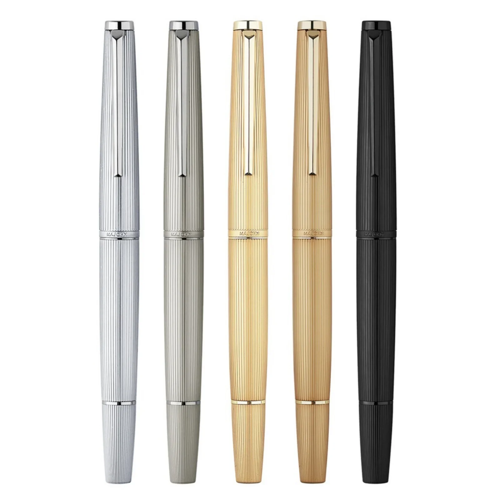 MAJOHN B32 Metal Slim Fountain Pen Retro Butterfly Iridium Nib Etched Striped Design Piston Filling System Business Writing Pen
