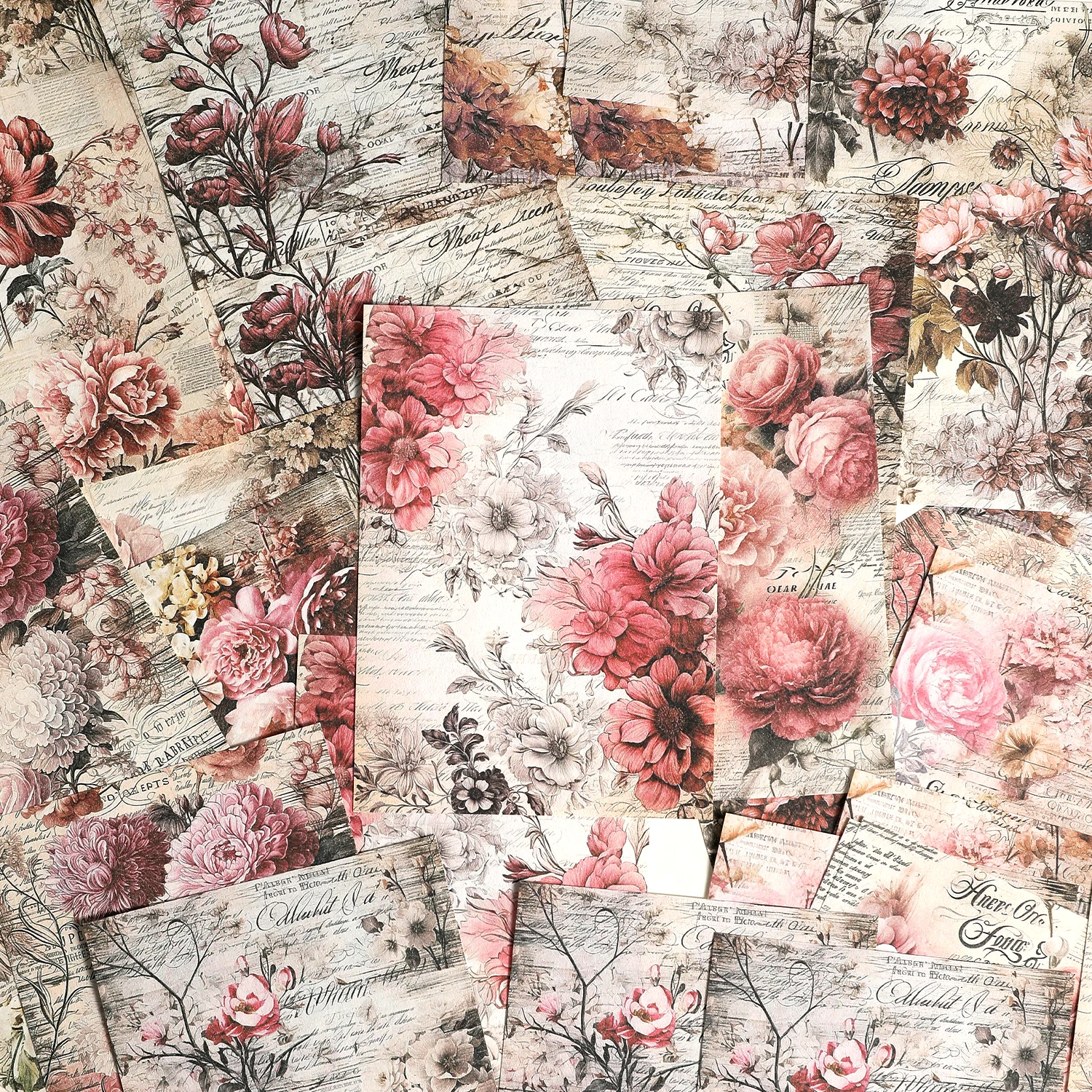 5 sacs de papier vintage floral pour scrapbooking, imprimé lettres anciennes et fleurs botaniques, pour Junk Journal, scrapbooking, collages et travaux manuels DIY