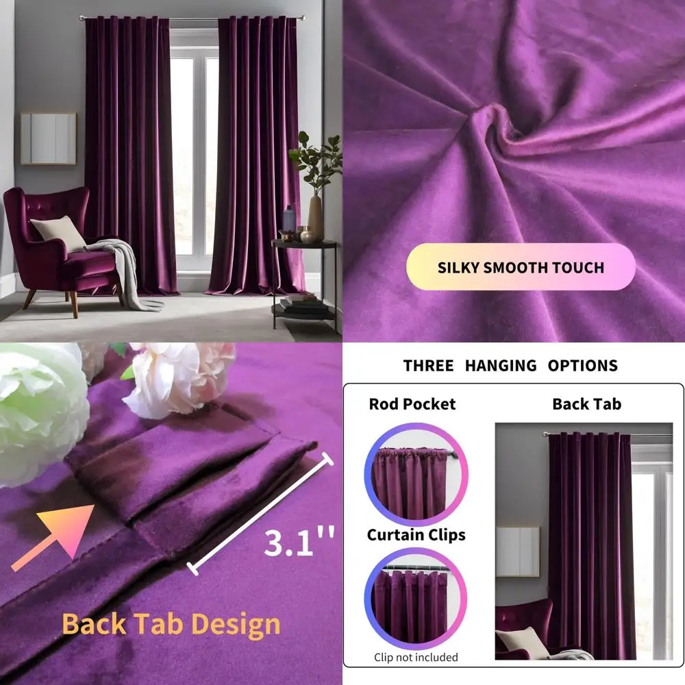 

Виноградно-фиолетовые бархатные шторы длиной 84 дюйма, роскошные плотные шторы для спальни, гостиной, термоизолированные супермягкие окна
